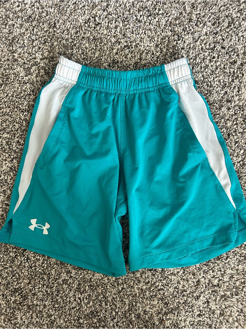 Boys Under Armour Teal and White Athletic Shorts, Size XS